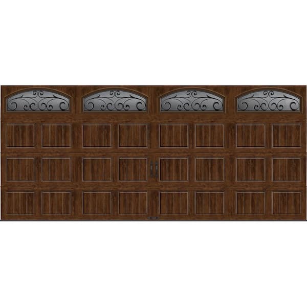 Clopay Gallery Steel Short Panel 16 ft x 7 ft Insulated 18.4 R-Value Wood Look Walnut Garage Door with Decorative Windows