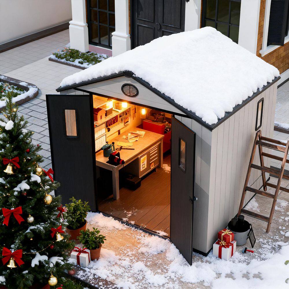 8 ft. x 8 ft. Durable Resin Garden Storage Shed, Tool Shed with a Sloping Roof, Floor and 4-Windows (64 sq. ft.) price history on PriceWatchPro