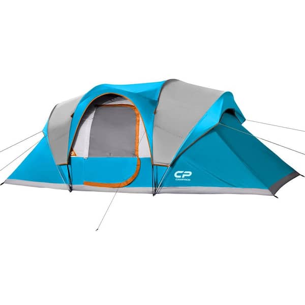 Zeus & Ruta 16 ft. x 9 ft. Sky Blue 9-Person Canopy Portable Camping Tent with 4 Large Mesh Windows for Outdoor Camping