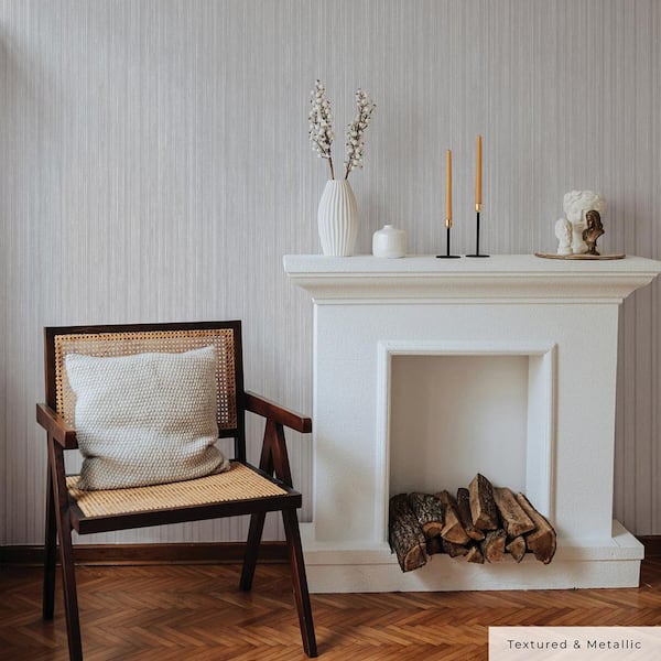 Metallic Sterling Silver Faux Grasscloth Vinyl Peel and Stick Textured Wallpaper Roll (Covers 28 sq. ft.)