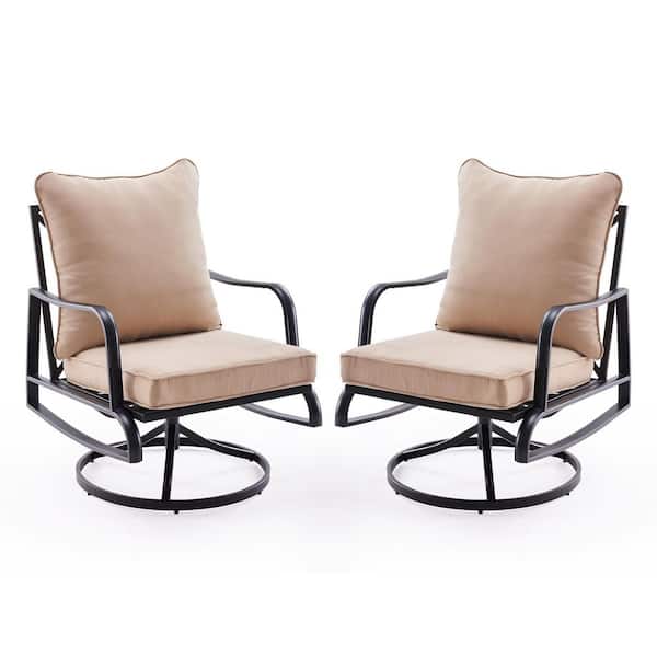 Outdoor 2-Piece Swivel Chairs Sofa Metal Patio Furniture Set with Beige Cushions