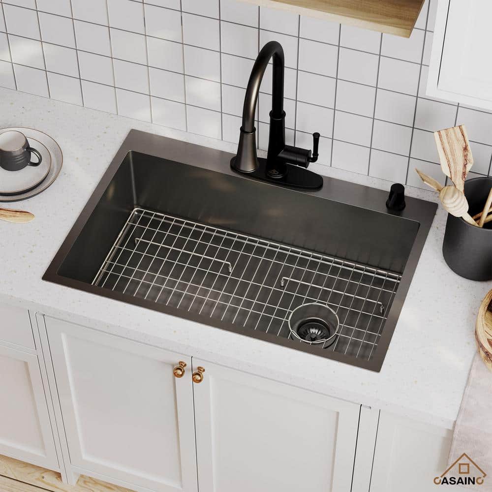 33" Gunmetal Black Stainless Steel Farmhouse Kitchen Sink