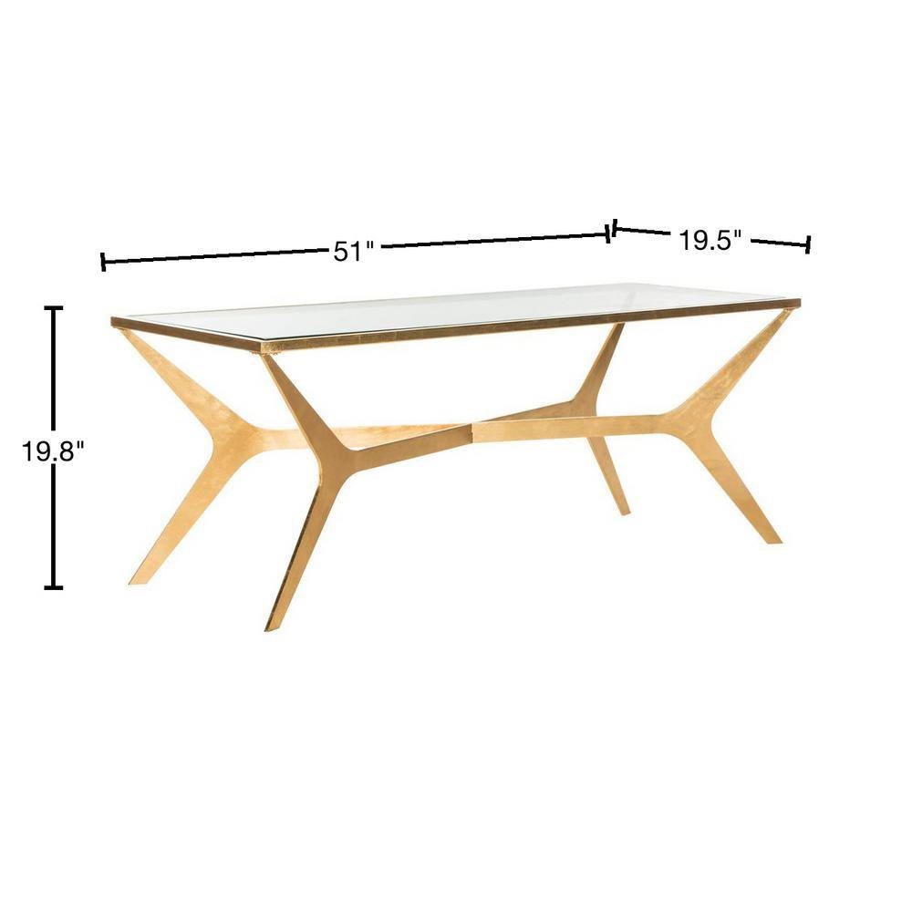Oslo Inspired 51'' Gold Leaf and Clear Glass Rectangular Coffee Table