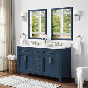 Mayfield 60 in. W x 22 in. D Vanity in Grayish Blue with Cultured Marble Vanity Top in White with White Basins