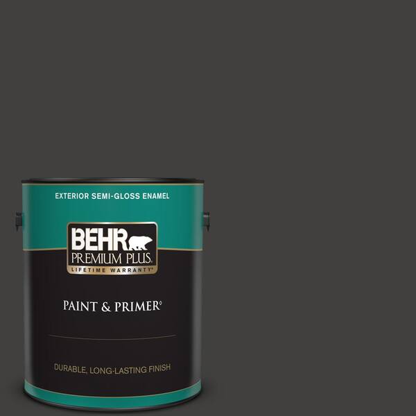 BEHR PREMIUM PLUS 1 gal. #N510-7 Blackout Semi-Gloss Enamel Exterior Paint & Primer