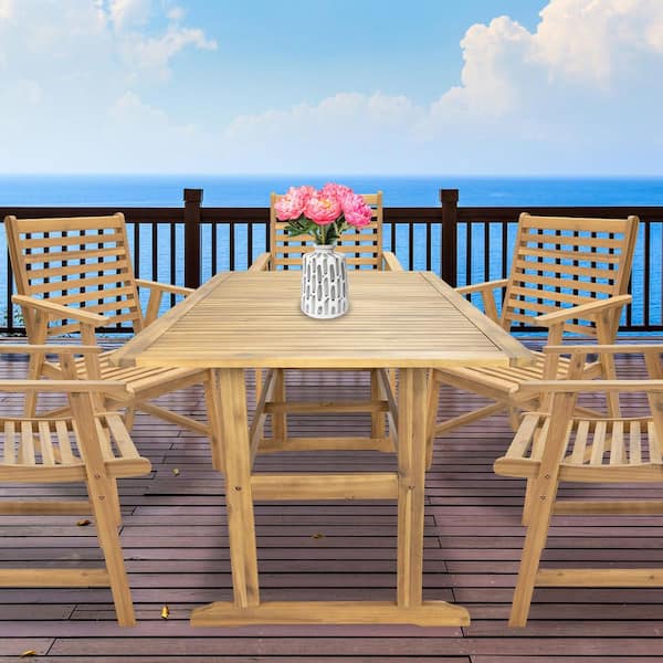 Sunnydaze Hatteras Acacia Wood Outdoor Dining Table-Natural Oil