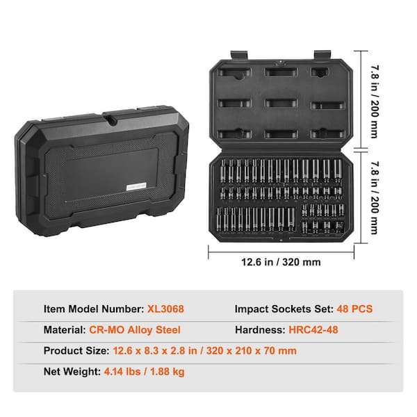 SKYSHALO Drive Impact Socket Set 1/4 in. 48 Piece Deep Socket Set