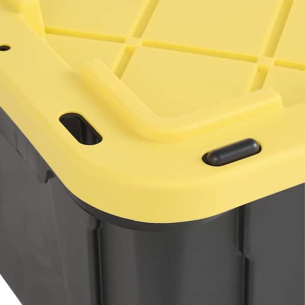 HDX 27 Gal. Tough Storage Tote in Black with Yellow Lid HDX27GONLINE(5) -  The Home Depot