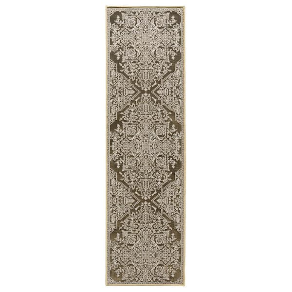 AVERLEY HOME Imperial Gold/Beige 2 ft. x 8 ft.Two-Tone Center Oriental Medallion Polyester Indoor Runner Area Rug