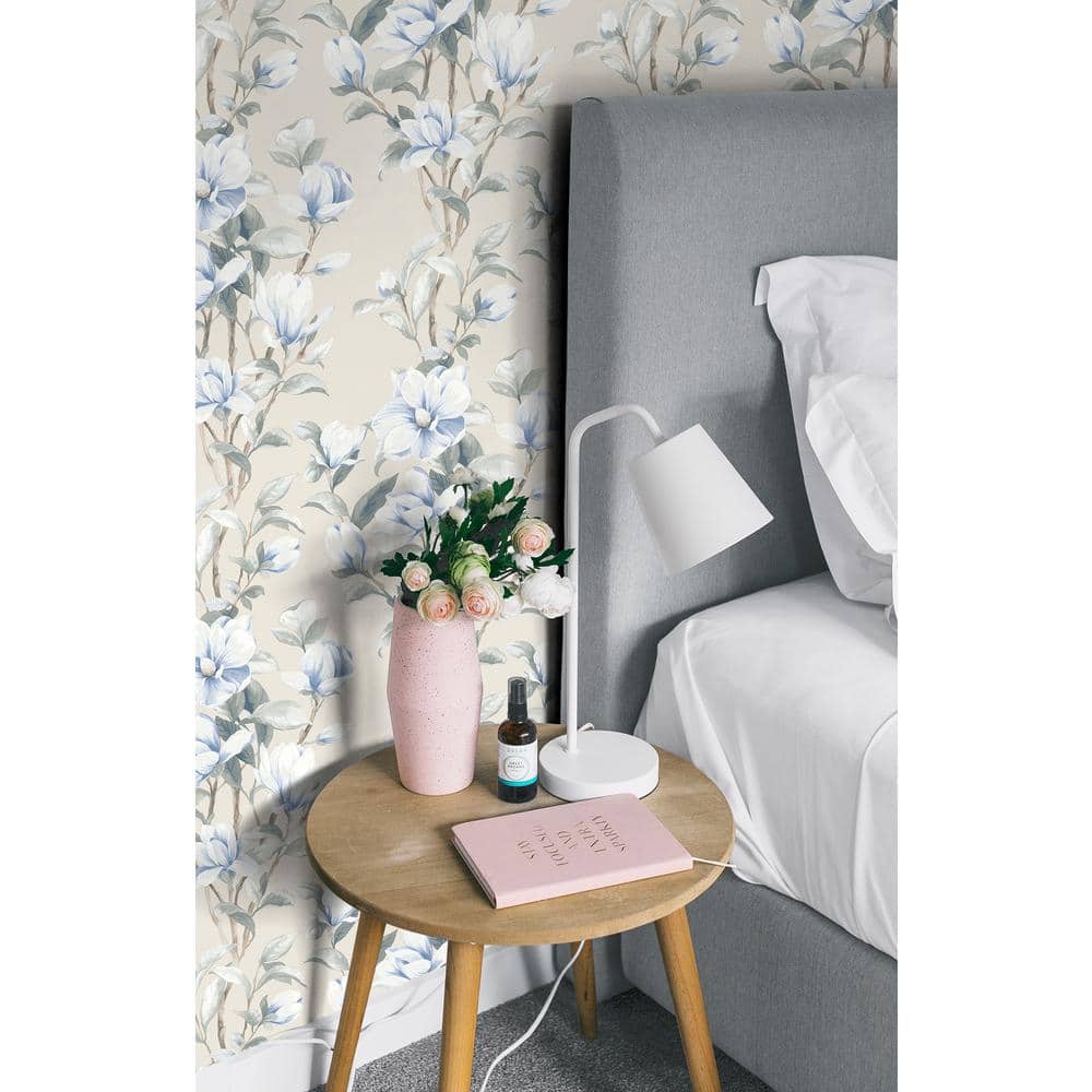Linen French Blue Floral Peel and Stick Wallpaper Roll