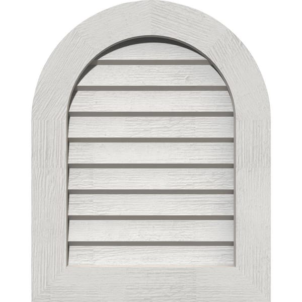 Ekena Millwork 17" x 35" Round Top Primed Rough Sawn Western Red Cedar Wood Gable Louver Vent Non-Functional