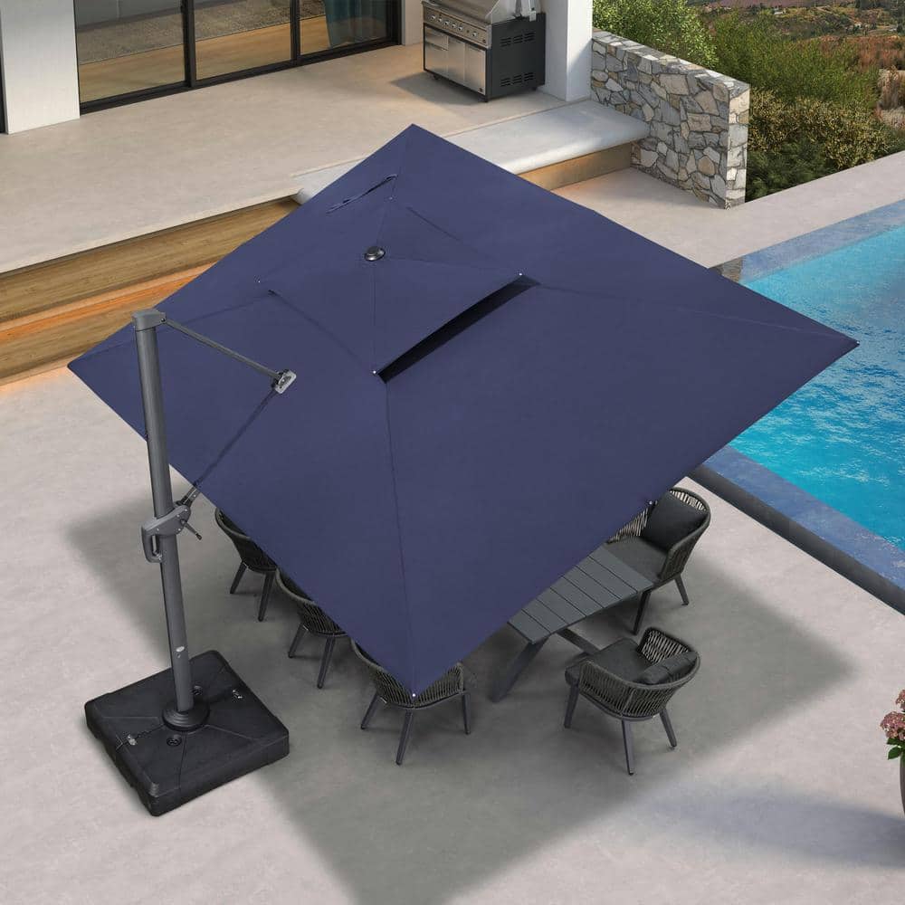 Navy Blue Rectangular Cantilever Patio Umbrella with Aluminum Pole