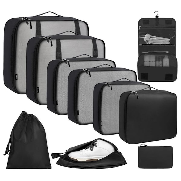10-Piece Black Packing Cubes, Various Sizes Packing Organizer for Luggage