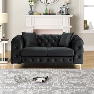Modern Contemporary 62 in. Love Seat with Deep Button Tufting Dutch Velvet, Solid Wood Frame and Iron Legs in Black
