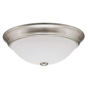 Essentials 10 in. Brushed Nickel LED Decor Round Flush Mount with Shade