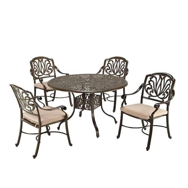 HOMESTYLES Floral Blossom Taupe 5-Piece Patio Dining Set with Beige Cushions