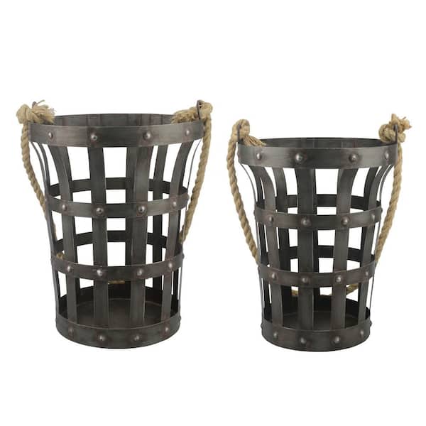 Stonebriar Collection 10 in. x 13 in. Rustic Metal Baskets (Set of 2)