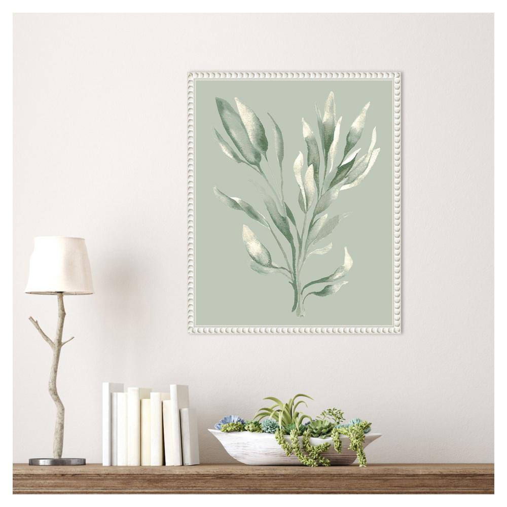 Tonal Green Ferns Canvas Art with Beaded White Frame
