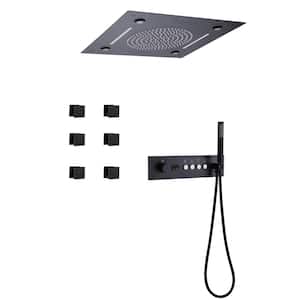 Luxury LED Thermostatic Single-Handle 4-Spray Patterns Ceiling Mount Shower Faucet in Matte Black (Valve Included)