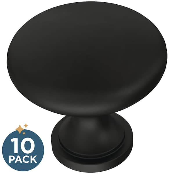 10-Pack Mushroom 1-3/16 in. (30 mm) Classic Matte Black Round Cabinet Knobs