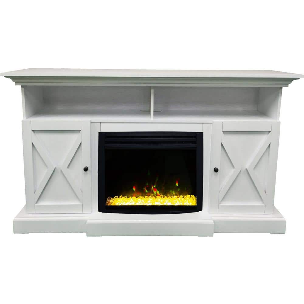 Summit White MDF Electric Fireplace TV Stand with LED Lights