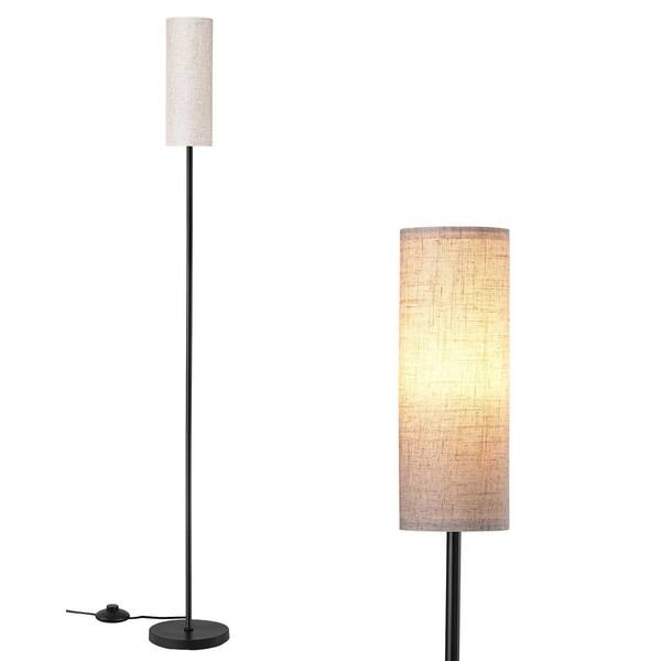 EDISHINE 63 in. Traditional Black and Golden Standard 1-Light Floor Lamp for Living Room with Beige Drum Shade HLFL09C