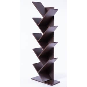 55.5 in. Brown Wood 8-shelf Etagere Bookcase with Storage