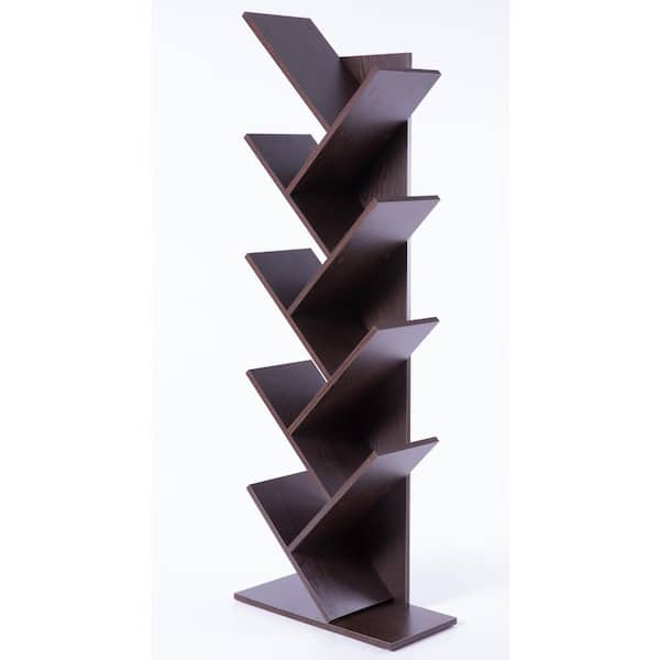 Basicwise 55.5 in. Brown Wood 8-shelf Etagere Bookcase with Storage