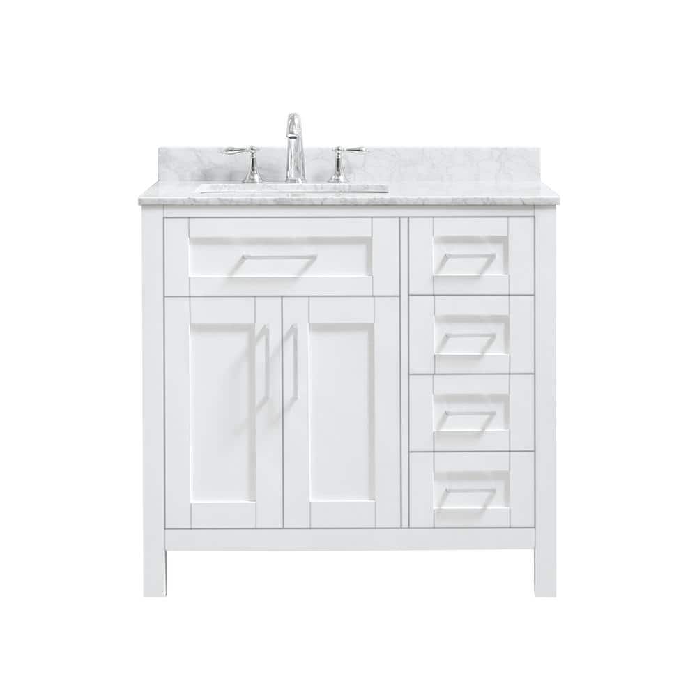 Tahoe 36" Pure White Freestanding Bathroom Vanity with Carrara Marble Top