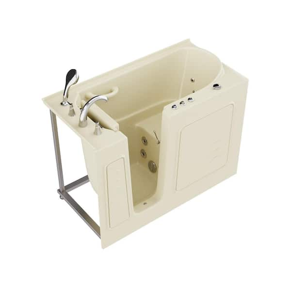 Universal Tubs HD Series 53 in. Left Drain Quick Fill Walk-In Whirlpool Bath Tub with Powered Fast Drain in Biscuit