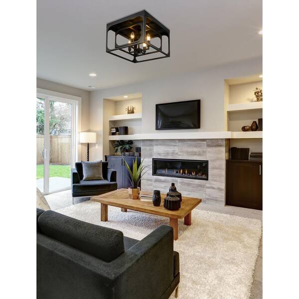 Unbranded - Easton 15 in. 4-Light Matte Black Flush Mount