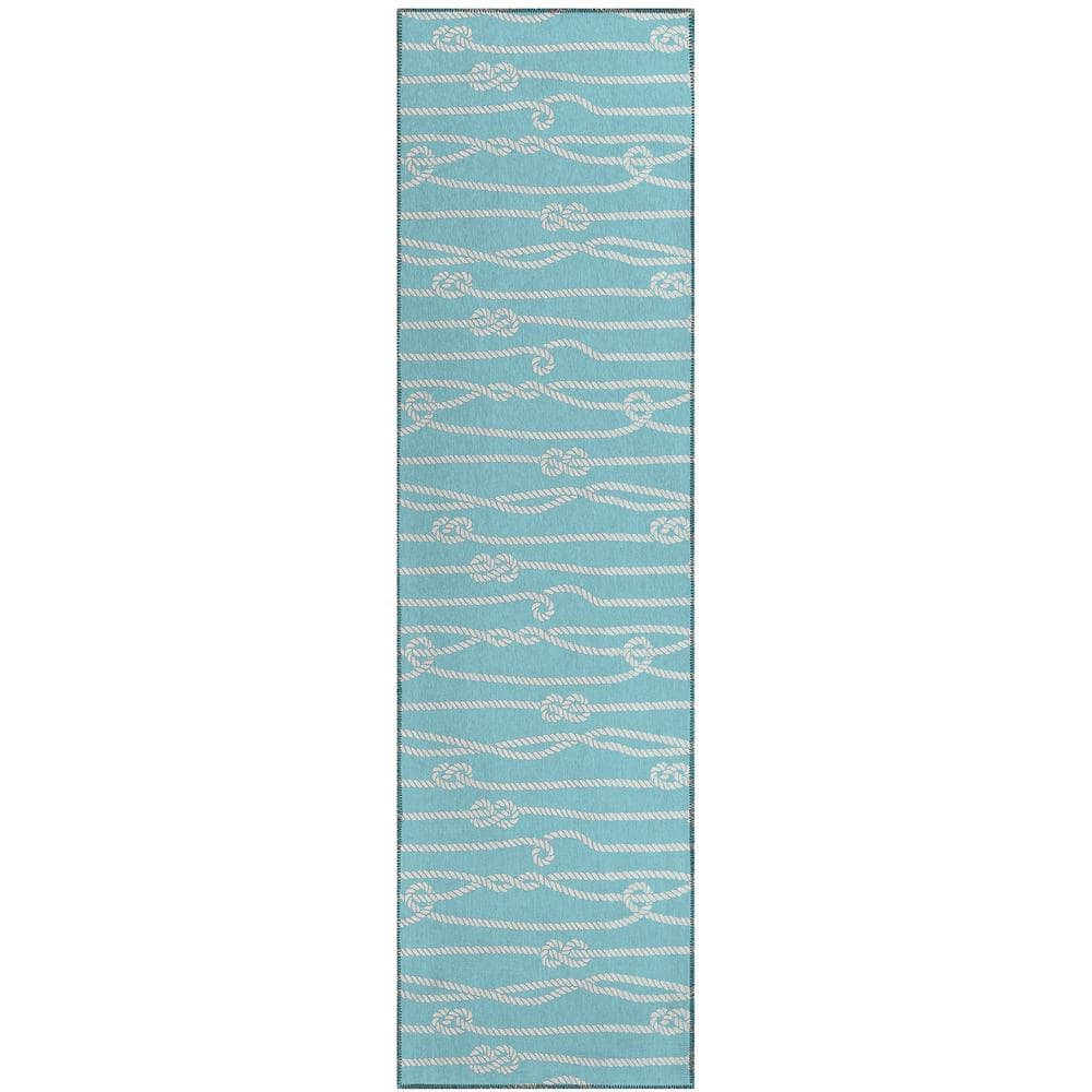 Harpswell Blue 2 ft. 3 in. x 7 ft. 6 in. Geometric Indoor/Outdoor Area Rug