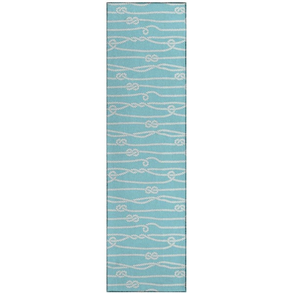 Addison Rugs Harpswell Blue 2 ft. 3 in. x 7 ft. 6 in. Geometric Indoor/Outdoor Area Rug