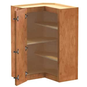 Newport 24 in. W x 24 in. D x 36 in. H Assembled Plywood Wall Kitchen Corner Cabinet in Cinnamon Stained with Shelves