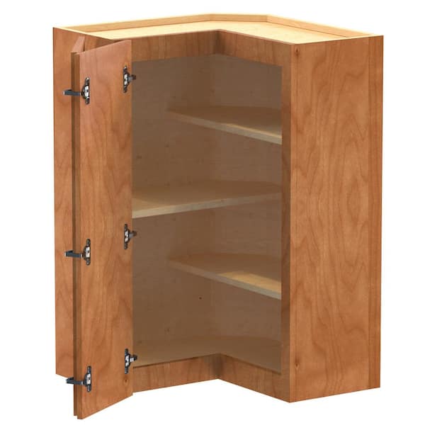 Newport 24 in. W x 12 in. D x 36 in. H Assembled Plywood Corner Wall Kitchen Cabinet in Cinnamon with Shelves