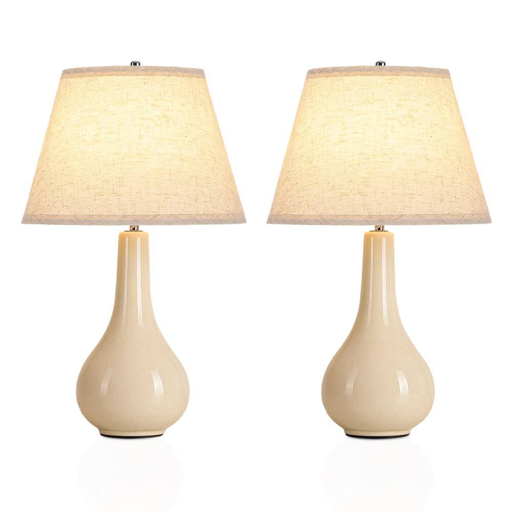 18.1 in. Cream Crackle‑Glaze Contemporary Ceramic Table Lamp for Bedroom & Living Room with Beige Linen Shade(2-Pack) price history on PriceWatchPro