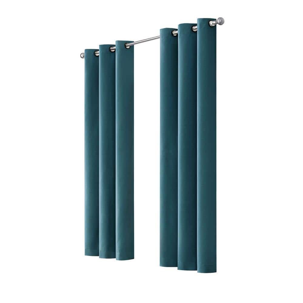 Cohen Thermaback Peacock Textured Solid Polyester 42 in. W x 84 in. L Blackout Single Grommet Top Curtain Panel