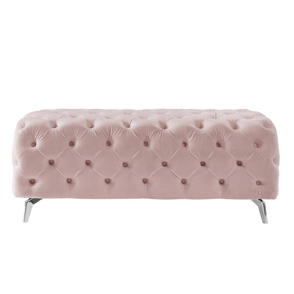 light pink tufted bench