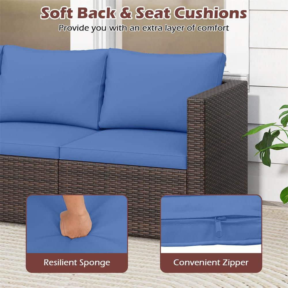 Close-up of the navy blue cushions showing the resilient sponge and convenient zipper.