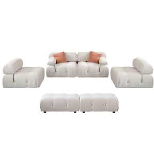 139 in. Square Arm 6-Piece Velvet U-Shaped Sectional Sofa in Beige