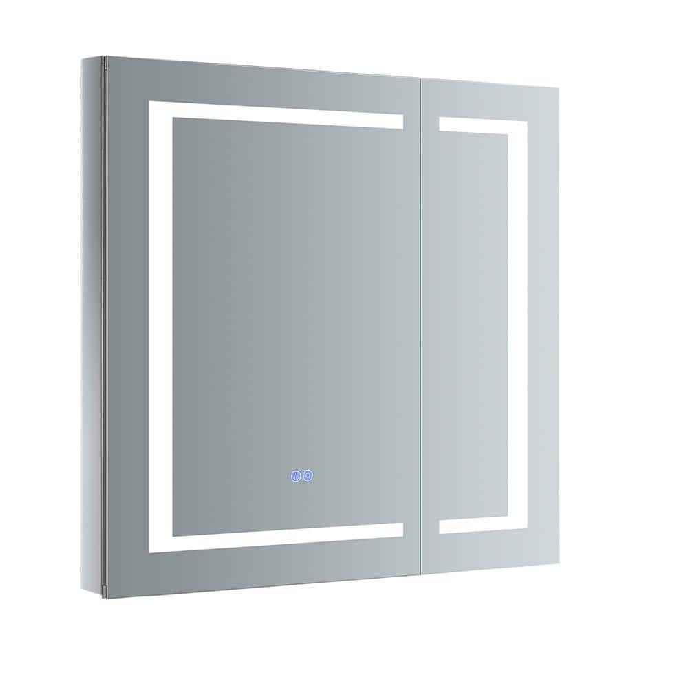 Contemporary 29.5" Square Bathroom Medicine Cabinet with LED Lighting