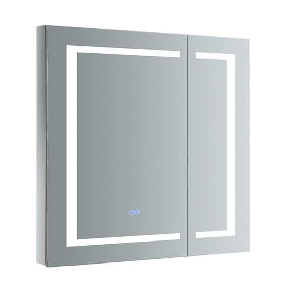 Fresca Spazio 30 in. W x 30 in. H Recessed or Surface Mount Medicine Cabinet with LED Lighting and Mirror Defogger