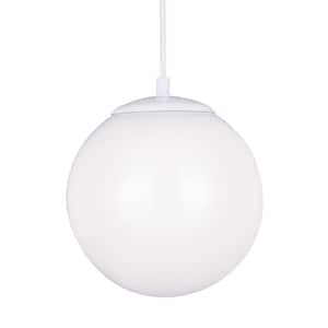 Hanging Globe 1-Light White Pendant with LED Bulb