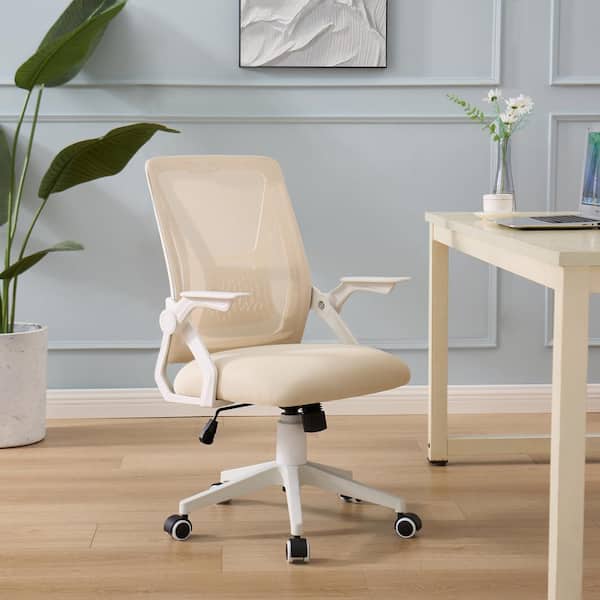 Office Chair for Computer Task Work Fabric Swivel Ergonomic Task Chair in Beige Mesh Lumbar Support with Adjustable Arms