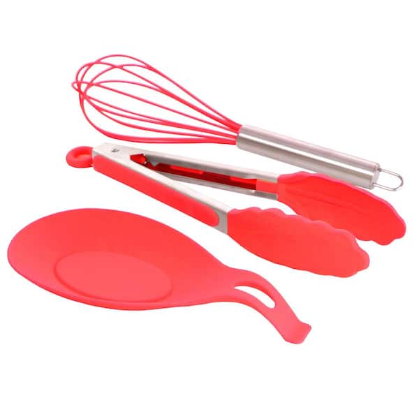 Silicone 5pcs Kitchen Utensils Tools Cooking Set Brush Egg Whisk Spatula  Kitchen Accessories Cooking Non\-Stick Small Spatula red 