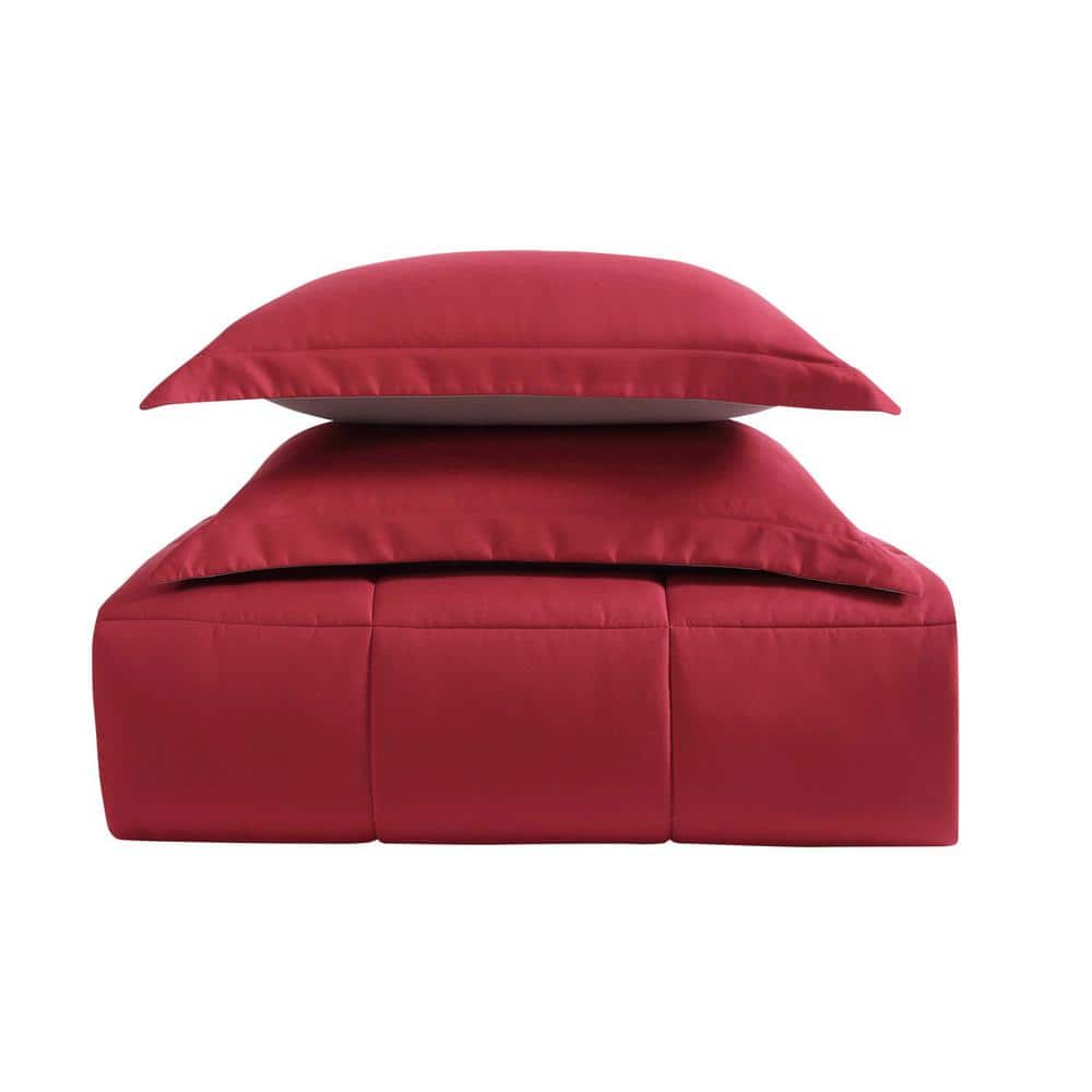 Full Gray and Red Reversible Microfiber Comforter Set