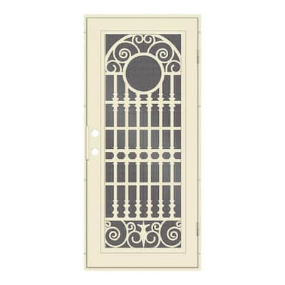 Spaniard 32 in. x 80 in. Left Hand/Outswing Beige Aluminum Security Door with Black Perforated Metal Screen