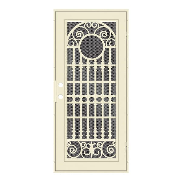 Unique Home Designs Spaniard 36 in. x 80 in. Left Hand/Outswing Beige Aluminum Security Door with Black Perforated Metal Screen