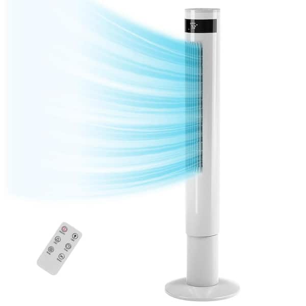 Adrinfly 11.81 in. Portable Tower Fan 3 Speeds Wind Modes Remote Control Standing Bladeless Floor Fans 43 in. Tall in White