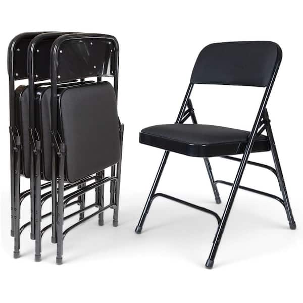 Bernadine Fabric Triple Brace Folding Dining Chair, Black (Pack of 4)